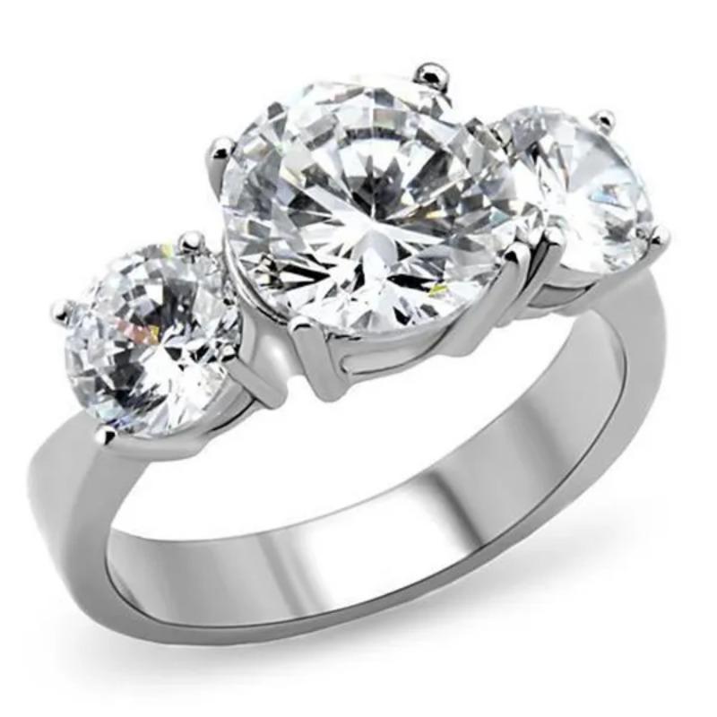 

1PC Women s Three Stone Zirconia Stainless Steel Anniversary Engagement Ring 8
