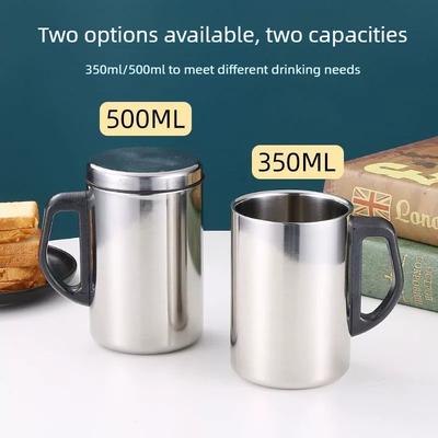 Tazza termica in acciaio inossidabile a doppia parete con manico e coperchio, tazza resistente al calore e anti-goccia per ufficio, casa, uso in tutte le stagioni