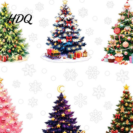 Holiday Glass Decals for Windows 6Pcs Colorful Christmas Tree Snowflake Static Window Sticker, PVC Cling, Removable Decal Stickers Home Decoration,
