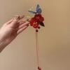 Tassel Wooden Hair Stick New Chinese Style Hanfu Hairpin Red Flower Hair Clip  Hair Chopstick