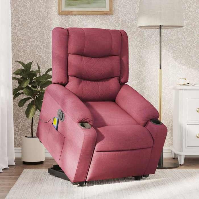 VidaXL Electric Massage Recliner Burgundy Red Fabric 3310282