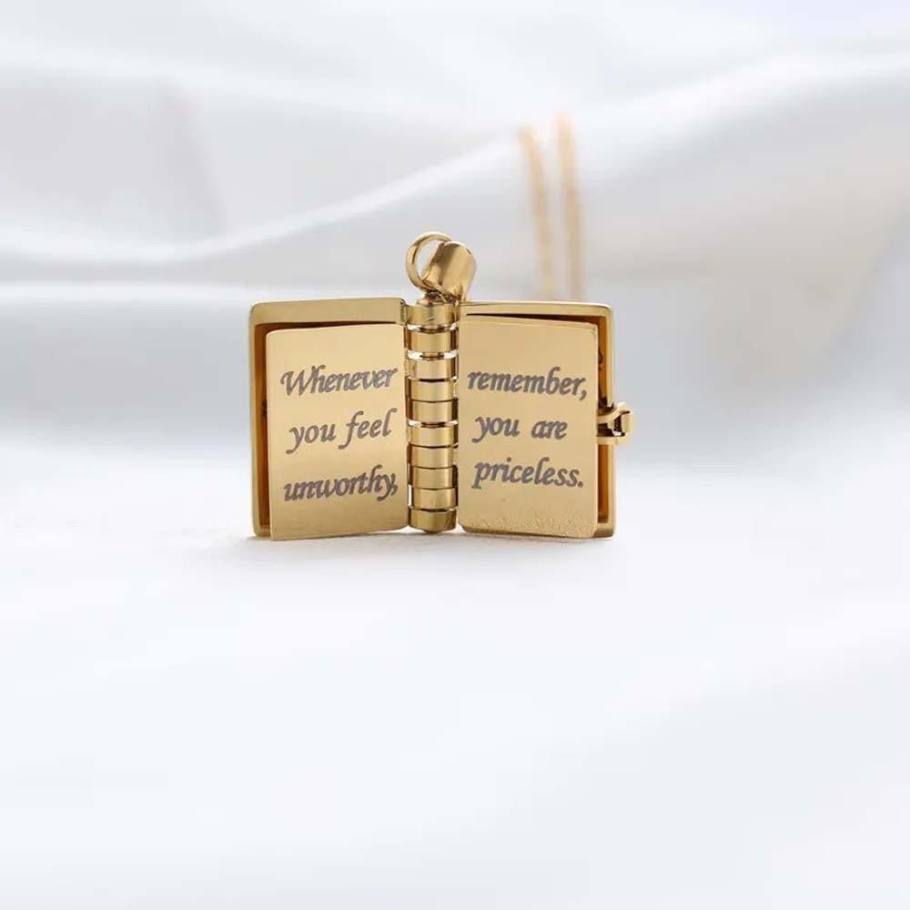Stainless Steel Opening Book Pendant Heart Girls Text Locket  Mother's Day