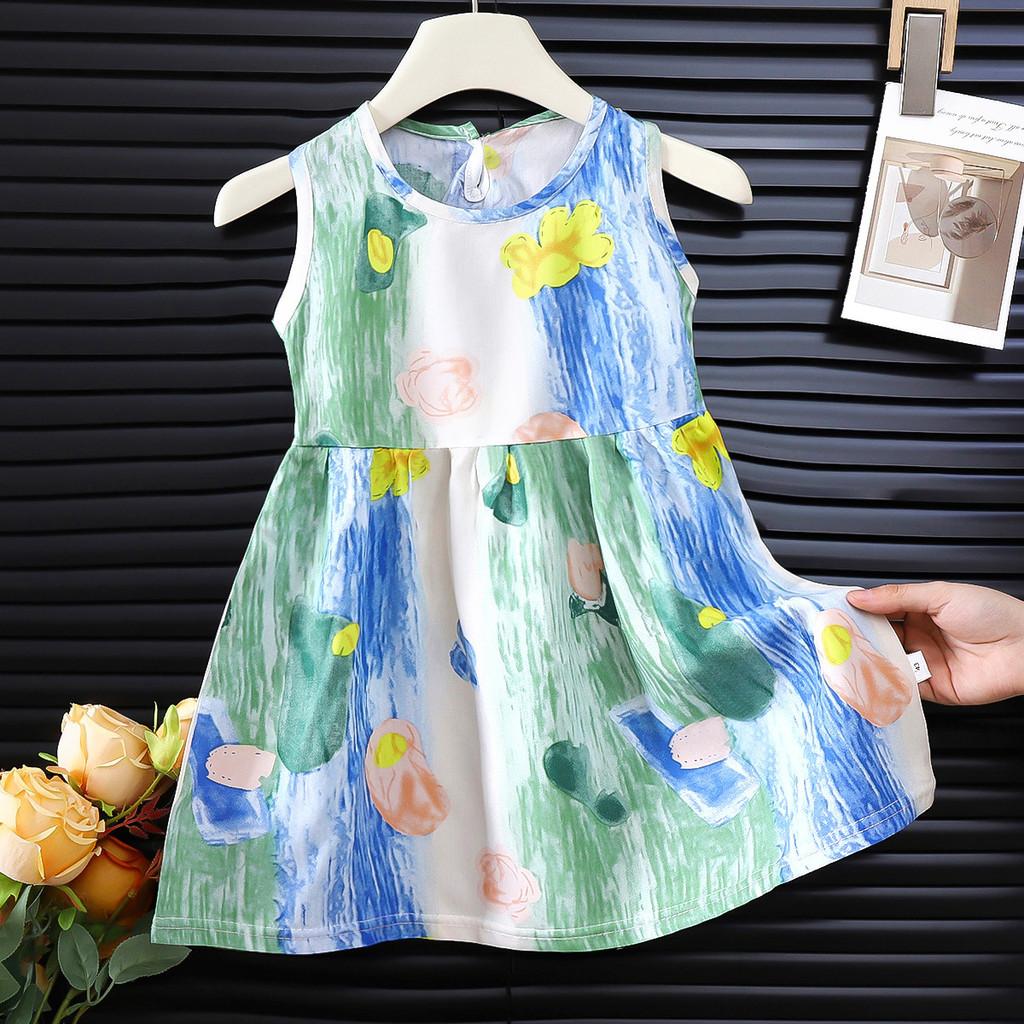 Girl Sleeveless Dress With Floral Pattern For Toddler Summer Wear