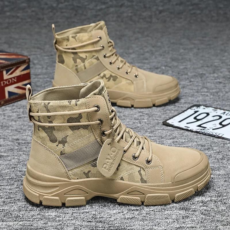 Herren Herbst Camouflage High Top Stiefel Outdoor Arbeitsstiefel Luxusmarken Freizeitsneaker Britischer Stil Dicksohlige Schuhe Wüstenstiefel