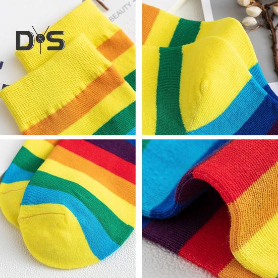 6 Paar Unisex-Wintersocken, bunte Regenbogenstreifen, Mittelrohr, hohe Elastizität, halten warm, rutschfest, dicke Paarsocken, lässige Sportsocken