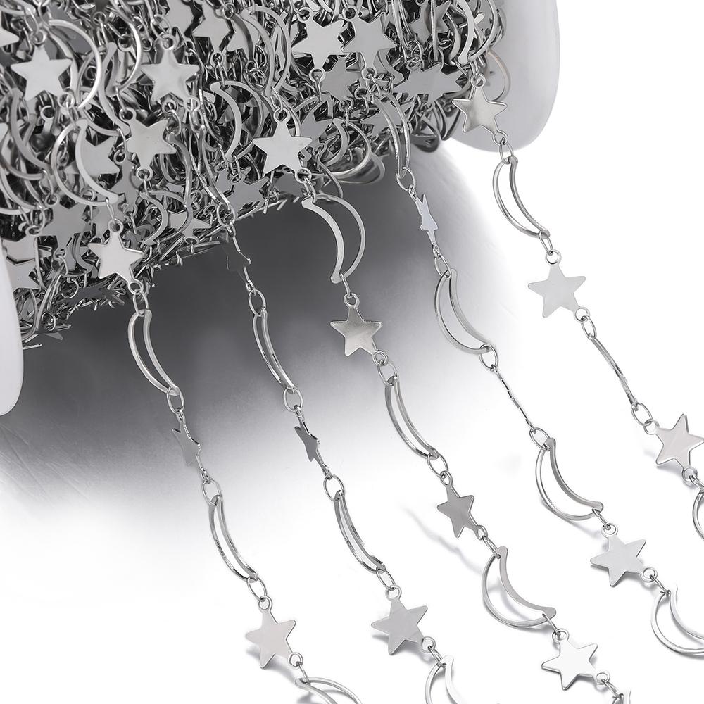 

1m Star Hollow Moon Shaped Link Chains Stainless Steel Handmade Chain for DIY Necklace Bracelet Anklet Jewelry Making Findings