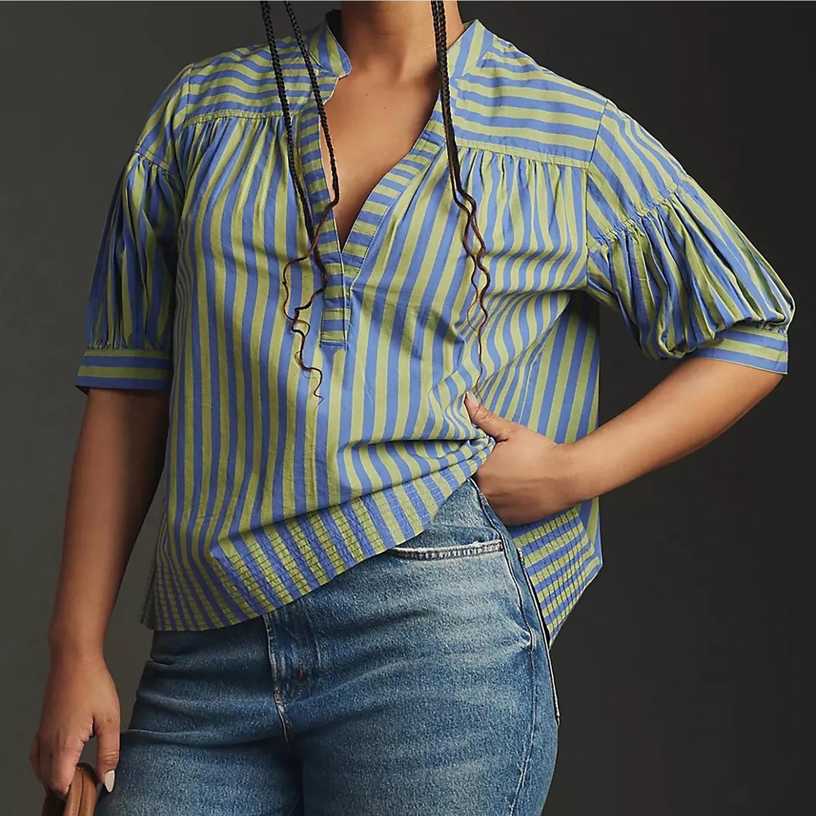 

IHUASU Women s Shirt Casual Stripe Patchwork Folding Open Tube V-neck Top for Women XXL