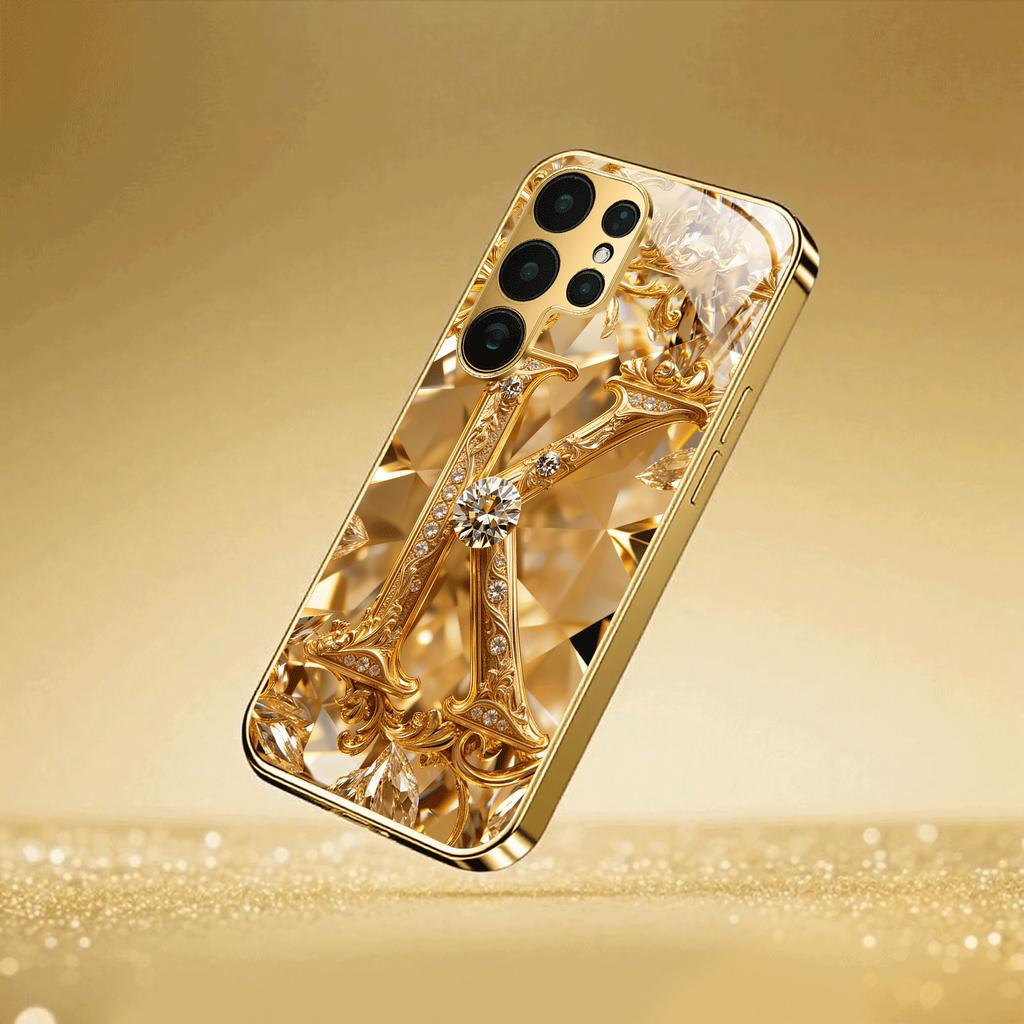 Gold-plated Tempered Glass Phone Case, Compatible Galaxy S26 S25 S24 S23 S22 Ultra Plus. Features Elegant Exquisite Engraving.