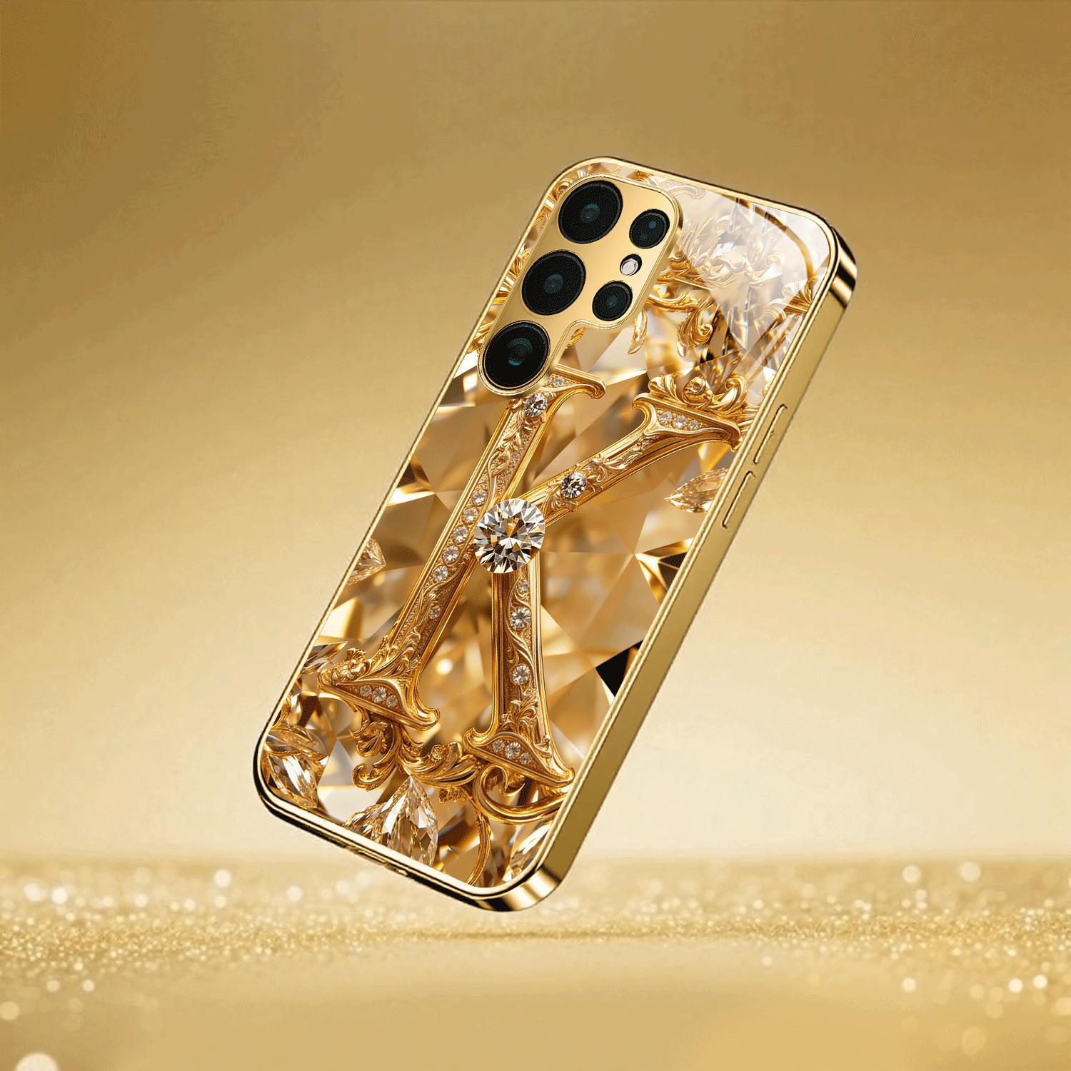 

Gold-plated tempered glass phone case, compatible Galaxy S26 S25 S24 S23 S22 Ultra Plus. Features elegant exquisite engraving. For Galaxy S22 Ultra