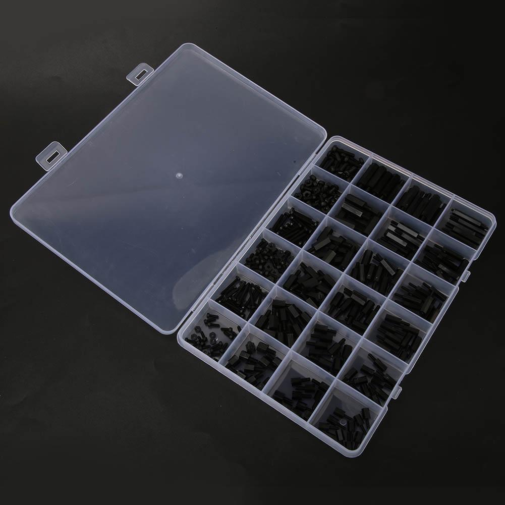 360Pcs M2 M2.5 M3 Black Nylon MalE Female Hex Standoff Spacer Screw Nut Assortment Kit