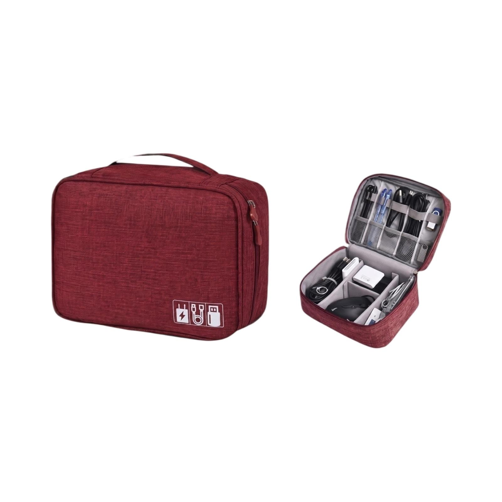 

Multi Compartment Electronic Accessories Organizer Storage Bag Portable Travel Case for Cables Chargers Power Banks and Small Gadgets one size красный