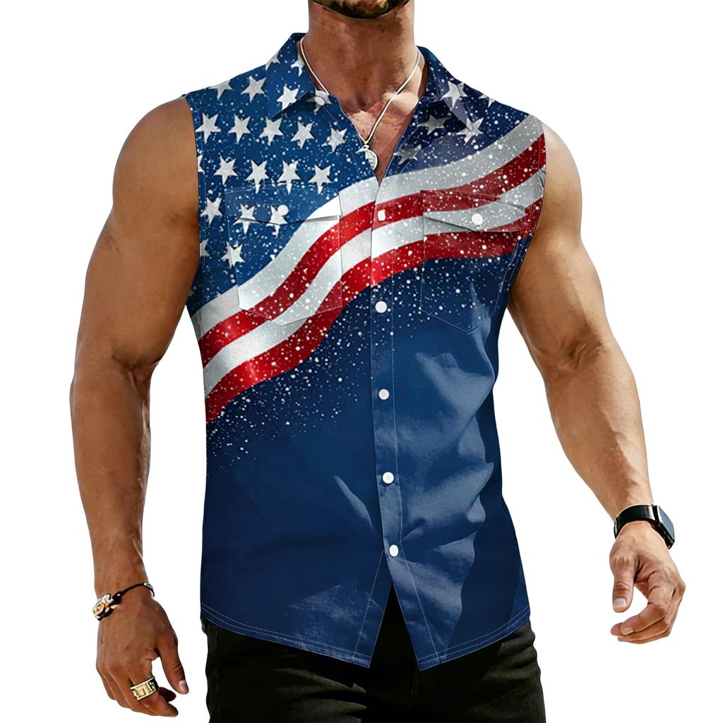 Men's Workwear Lapel Button-Down Vest Shirt - Lightweight Sleeveless Top