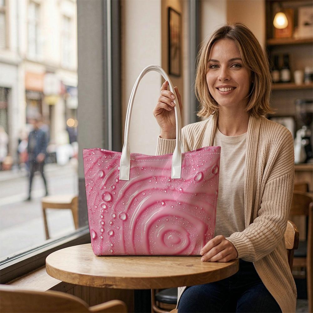 Pink Water Ripple Printed Tote Bag Fashion Casual Daily Portable Handbag for Women Shopping Travel Use