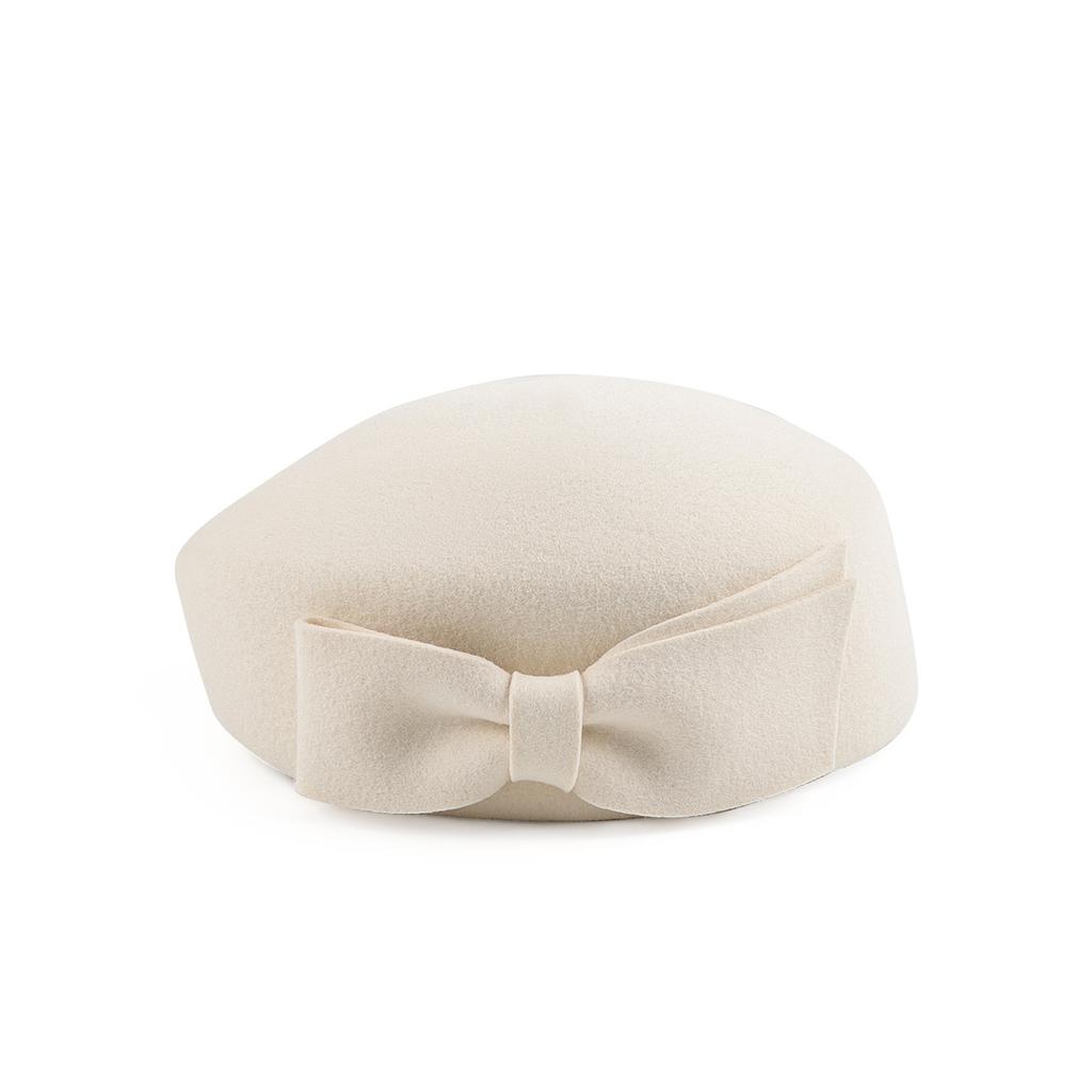 Kleiner frischer dreidimensionaler Schleifen-Woll-Barett~ Herbst- und Winter-Damen-High-End-Filz-Zylinder