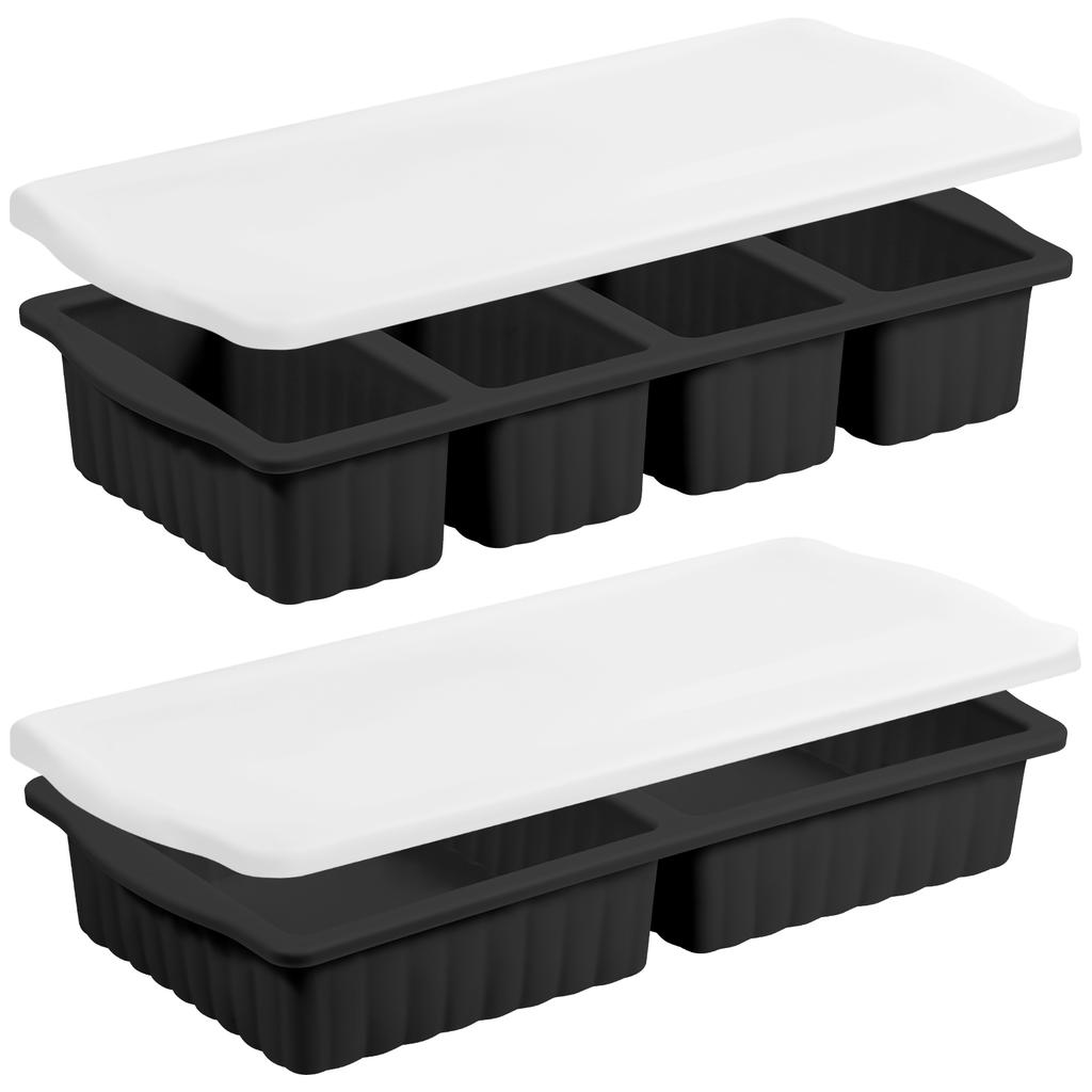 2 Pcs Silicone Freezer Tray 2/4 Grids Ice Cube Mold Set with Lids Soup Freezer Container Mold Ice Cube Trays for Soup Meal Prep