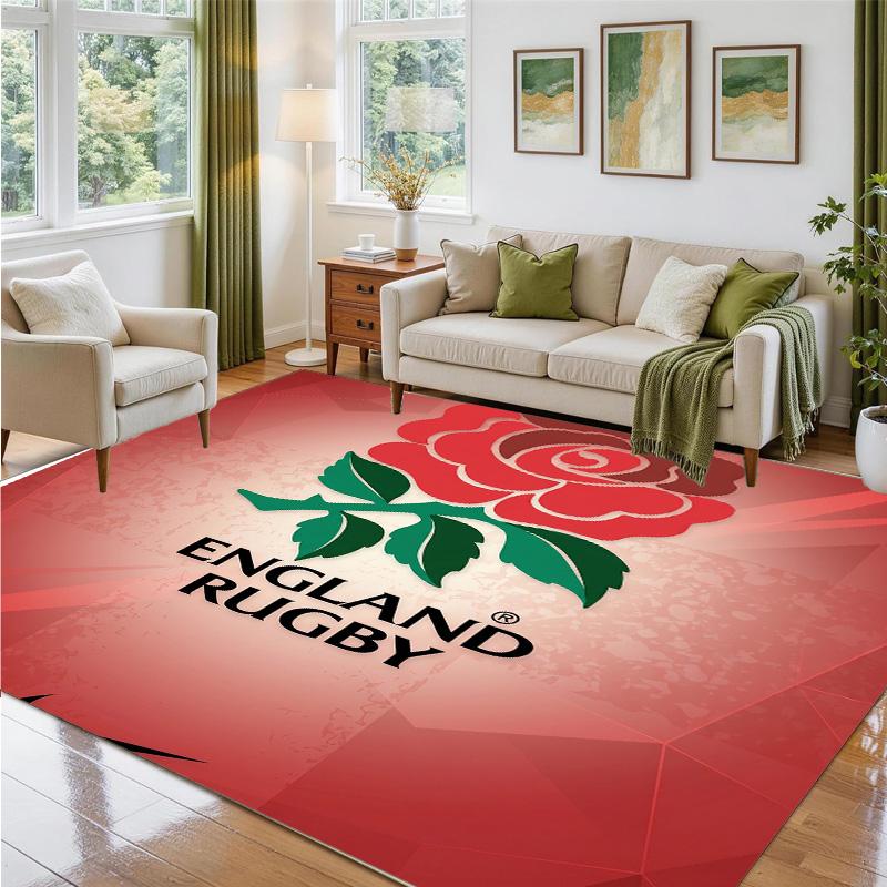England Rugby Design Crystal Velvet Rug Soft Decorative Mat for Bedroom Entrance
