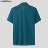 INCERUN Summer Men Stand Neck Short Sleeve Semi-Sheer Texture Skinny Casual T-shirts Tops