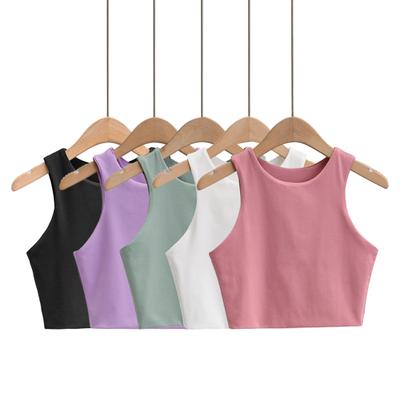 Women Tank Top Summer Casual Solid Color Sleeveless Top Slim Fit Round Neck Lady Vest for Daily Wear