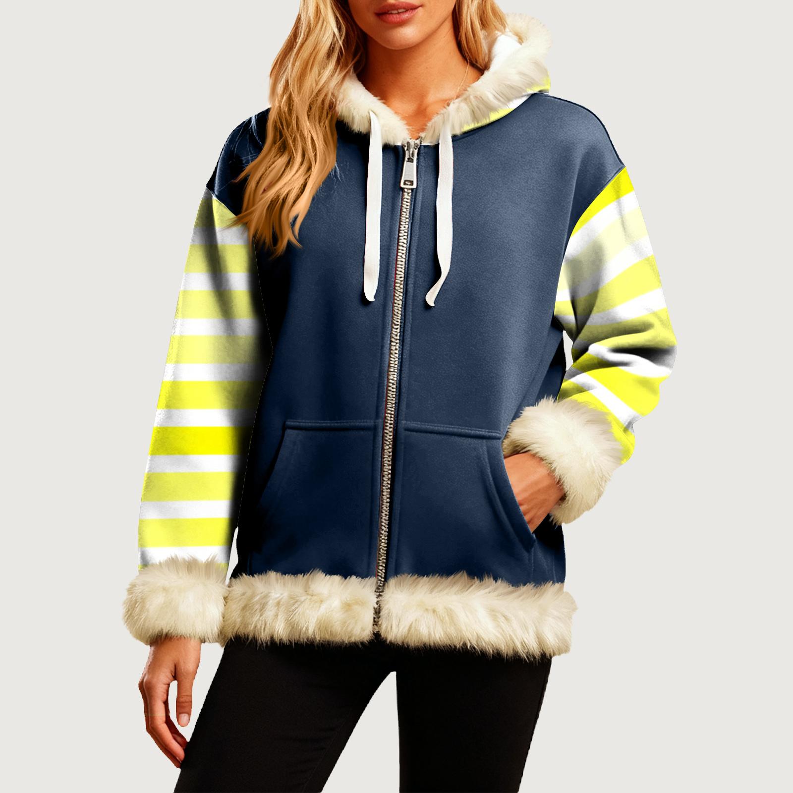 

Женская Удобная Свободная Модная Повседневная Толстовка-Куртка с Длинным Рукавом, Карманами и Капюшоном с Полосатым Принтом XL розовый