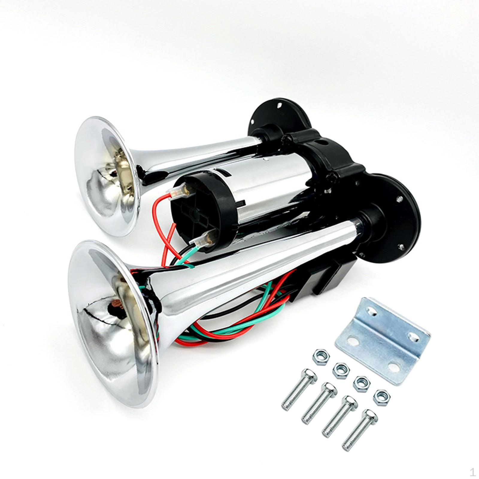 

Электрический воздушный гудок для транспортных средств 120 дБ громкий 400-600 Гц динамик для поезда премиум-класса двойные трубы 12V