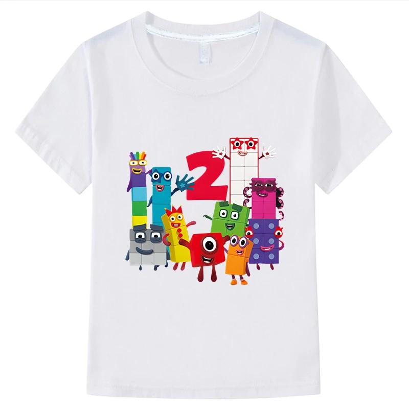 

Модная забавная одежда NumberBlocks для детей, футболка из хлопка, короткие топы, аниме-футболка, одежда для мальчиков и девочек, летняя детская одежда 2000 года 100 белый