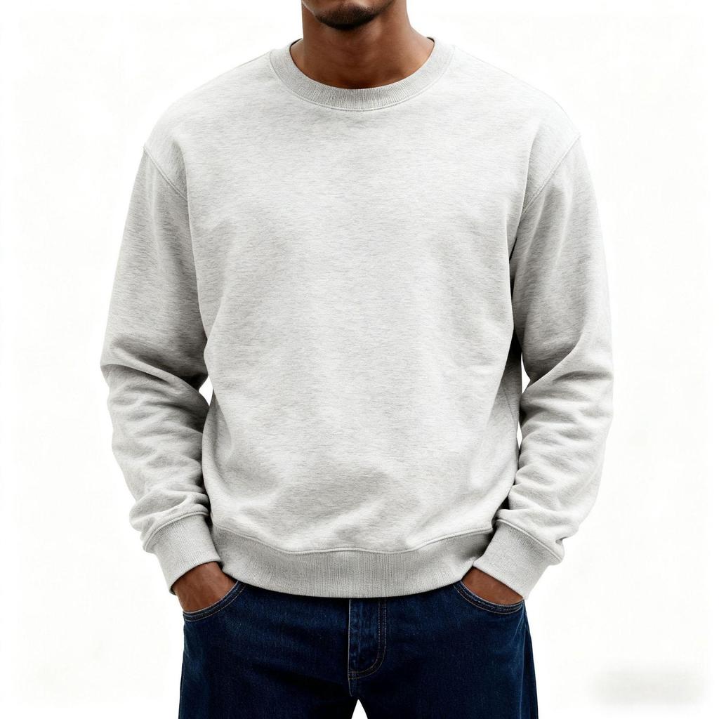 European Classic 2025 Solid Color Men's Loose Hoodie - Simple Round Neck, Autumn/Winter Long Sleeve T-Shirt