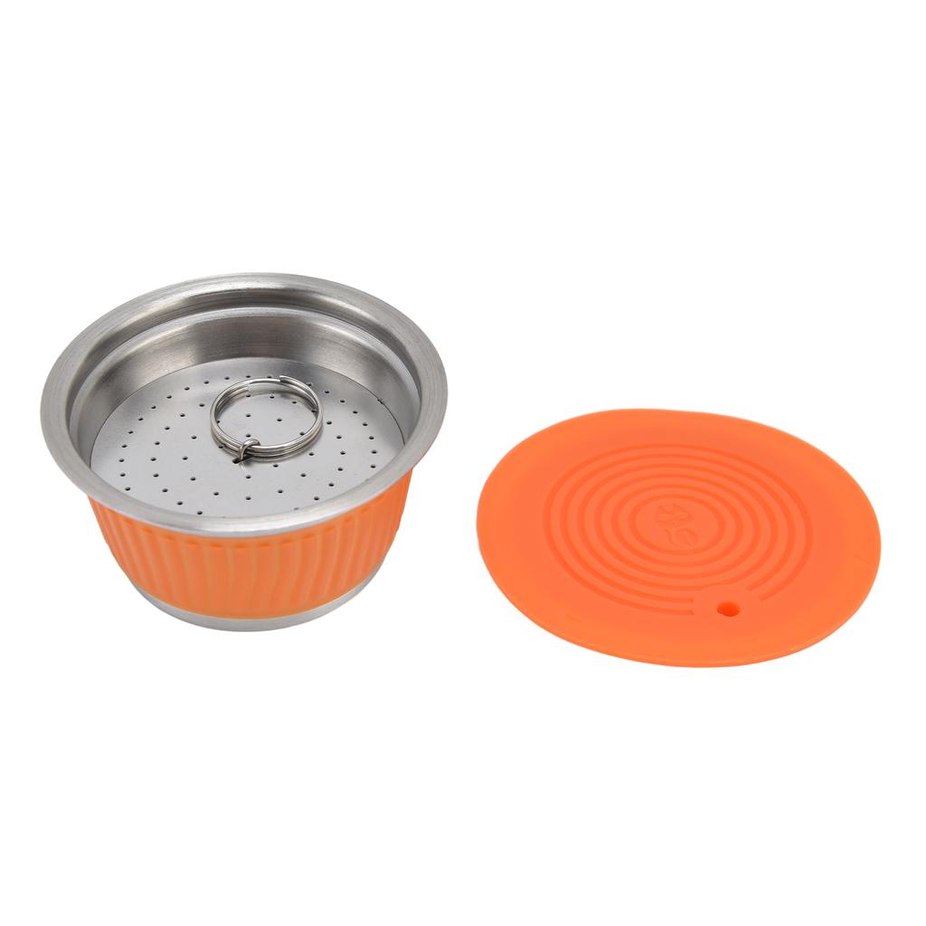 Wiederverwendbare Nachfüllbare Kaffeekapsel Filtertasse aus Edelstahl mit Tamper für Dolce GustoOrange