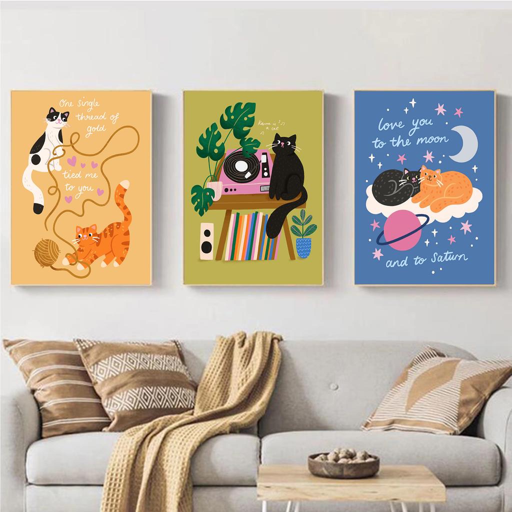 Süße Katzen The Eras Pfote Unsichtbarer Faden/Karma Ist Eine Katze Liedtext Illustration Poster Leinwandbild Wandkunst Bilder Heimdeko