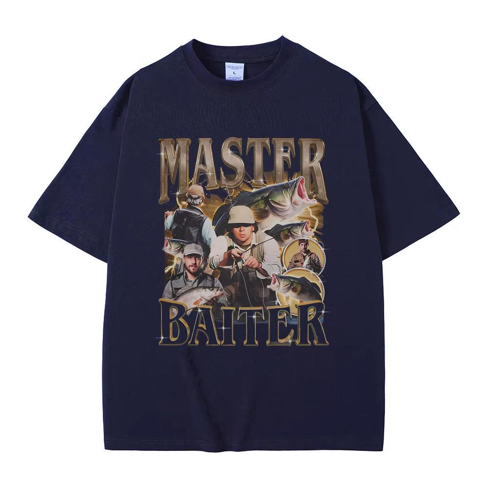 Master Baiter Fisch Angeln Lustiges Meme T-Shirts Herren Damen Lässig Vintage Baumwolle Kurzarm Übergroße T-Shirts Streetwear Unisex
