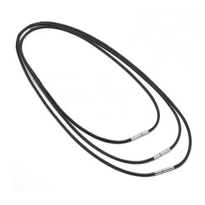 Black Wax Leather Cord Stainless Steel Rotary Clasp Necklace Choker Rope Jewelry