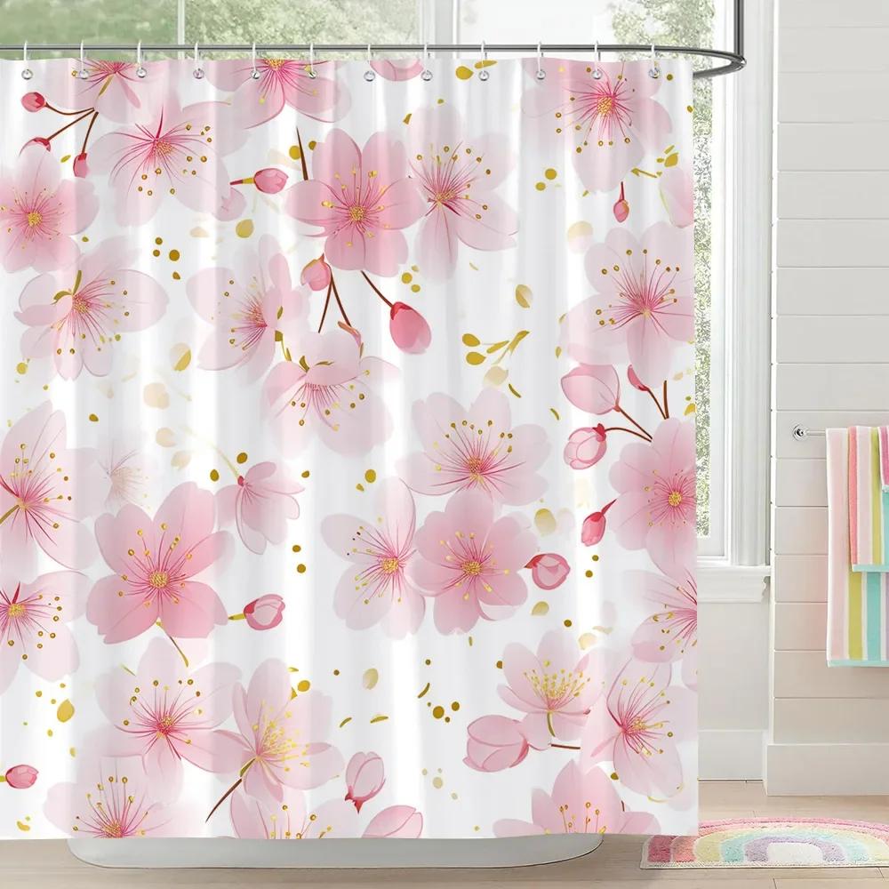 Rainbow Castle Pink Bow Shower Curtain Love Hearts Stars Stripes Colourful Clouds Polyester Fabric Shower Curtain Bathroom Decor