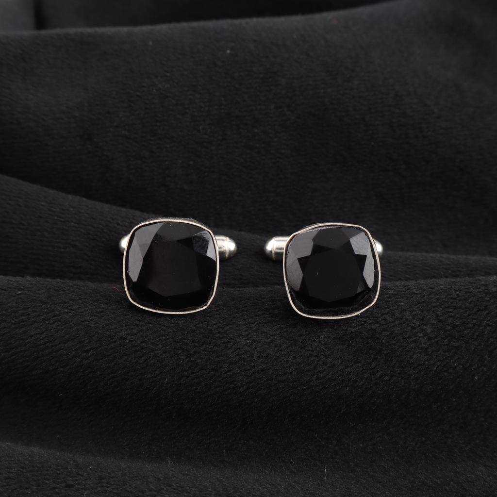 Black Onyx Gemstone 925 Sterling Silver Handmade Jewelry Designer Cushion Cut Cufflink 1" For Men CL-9-18