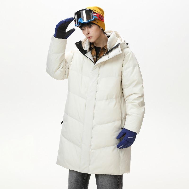 New National Standard% White Duck Down Long Down Jacket for Men and Women In Winter Loose Hooded Thickened Couple Coat