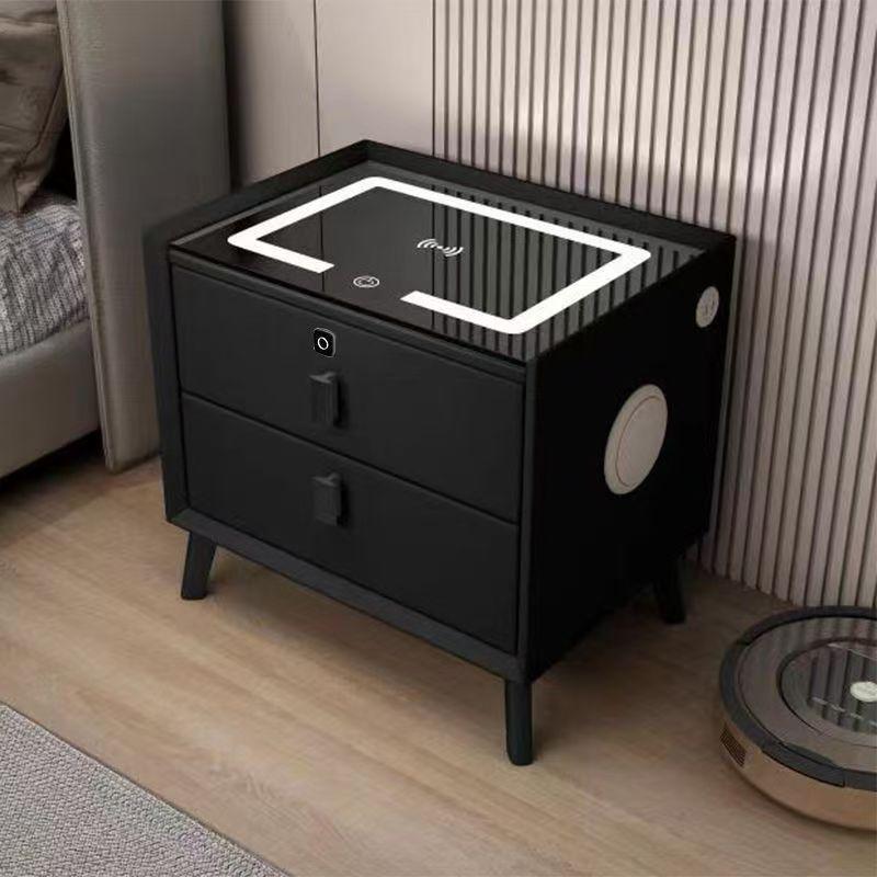 Smart Minimalist Bedside Table: Dual Drawers, Wireless Charging, Light, Bluetooth Speaker