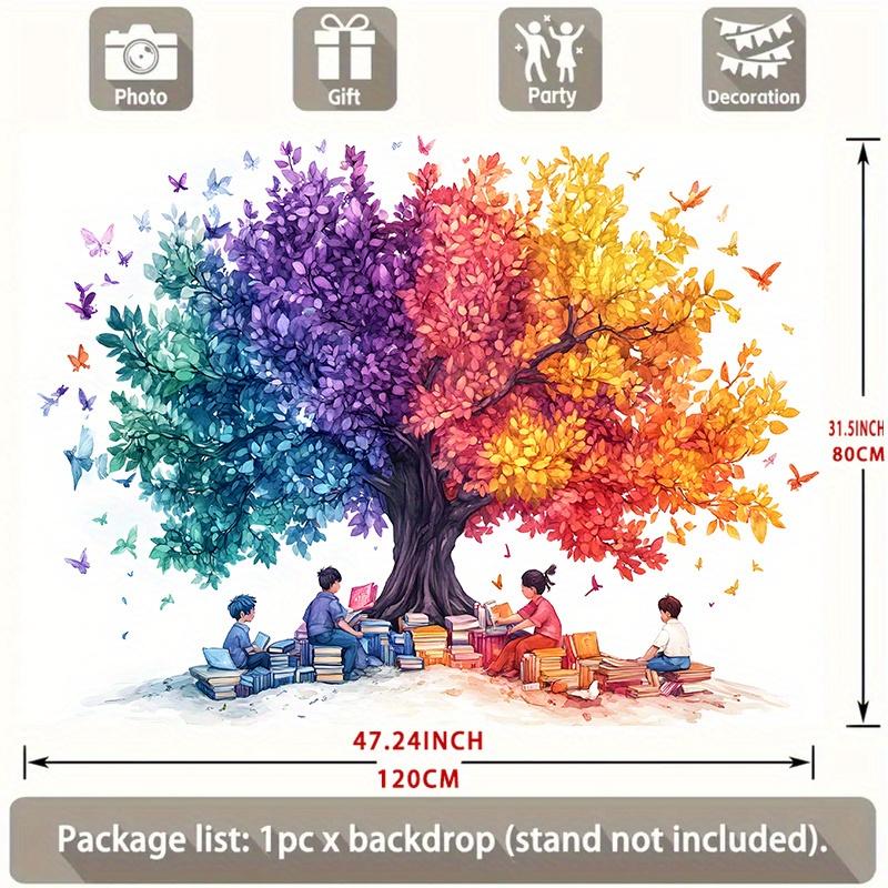 1 piece of the "All Seasons Reading Tree" party banner - Vibrant multi-color polyester fiber seasonal decoration