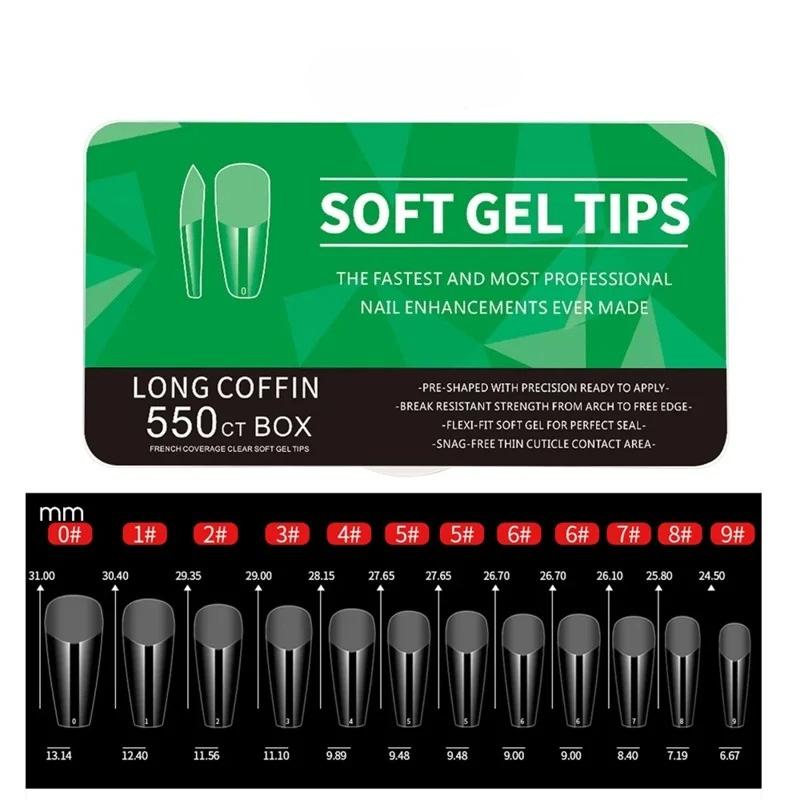550Piece Medium and Short Soft Gel Nail Tips Medium Apricot/Coffin Head Full Coverage Matte Extension Tool Acrylic Press-On Nail