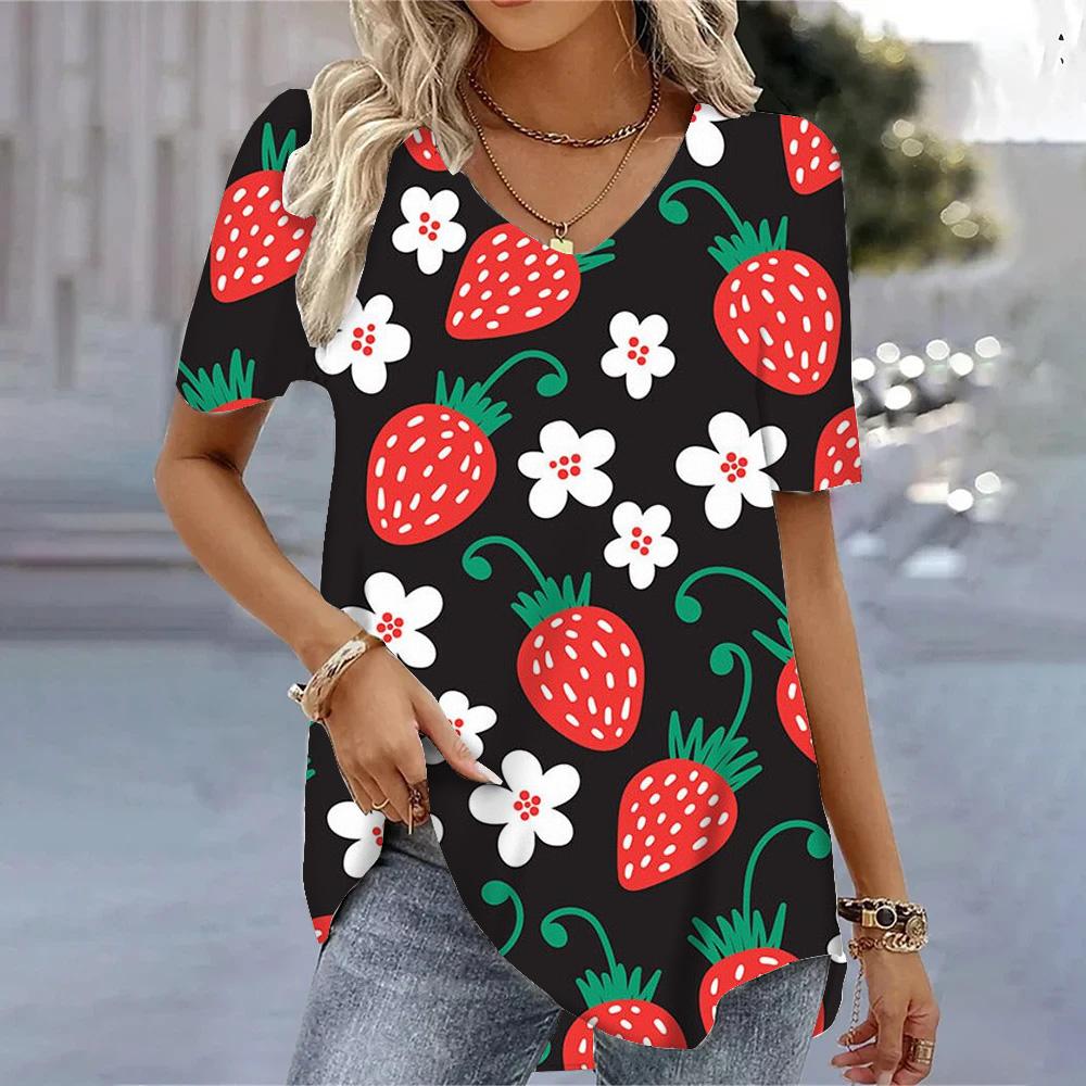 Damen Oversized V-Ausschnitt T-Shirt Kawaii Tees Shirt Damen Kurzarm Tops Lässige Kurzarm T-Shirts Sommer Pullover Bluse