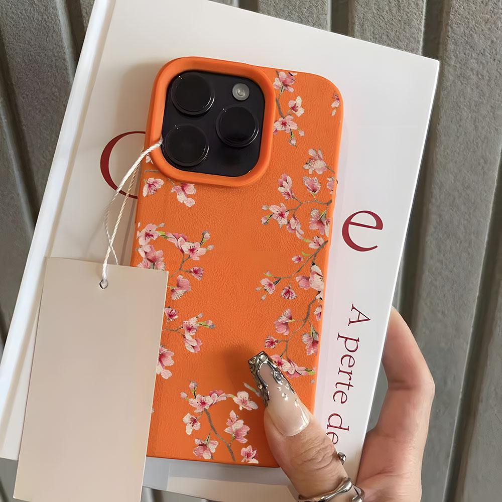 Pink Cherry Blossom Pattern Lychee Soft Phone Case For Samsung A05S A06 A07 A15 A16 A34 A35 A53 A54 S23 S25 Ultra Cover
