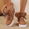 Women's Plus Size Warm Shoes, Round Toe Lace-Up Flat Buckle Faux Fur Trim Casual Athletic Snow Boots