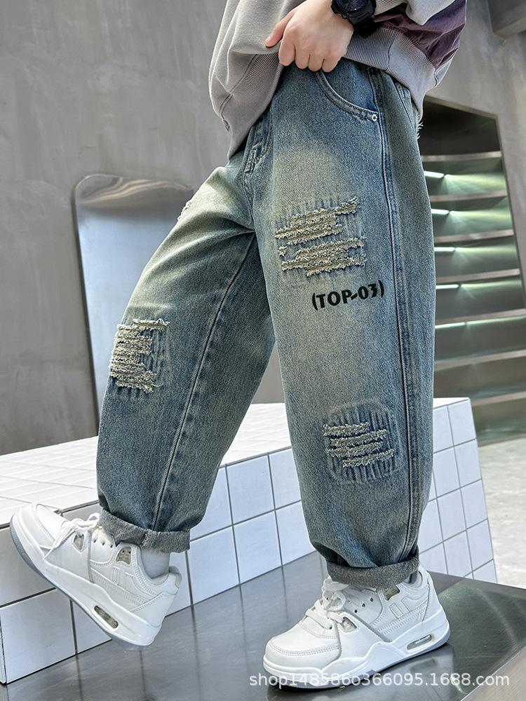 Boys' 2025 Korean Style Casual Loose Straight-Leg Jeans for Spring and Autumn