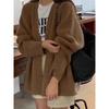 Autumn and winter V-neck loose soft waxy solid color knitted cardigan sweater casual versatile lazy style design women's coat