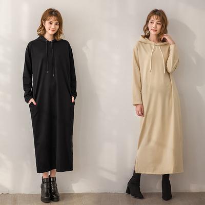 Jesienno-zimowe bluzy oversize damskie eleganckie damskie długie bluzy sukienka solidna luźna Korea Casual sukienka w stylu vintage damska