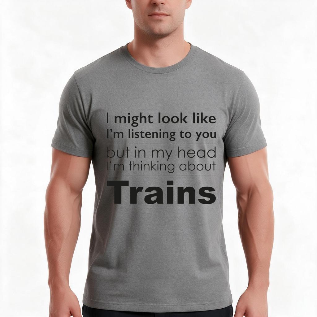 Listening But Thinking Of Trains TShirt Summer Casual Cotton Tee Oversized Streetwear Tops Vintage Graphic Print