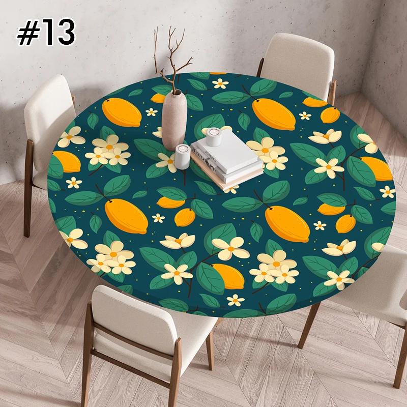 Round Table Cover for Kitchen Dining Table Waterproof Stretchable Tablecloth Stain-Resistant Round Table Mat Wedding Party Home