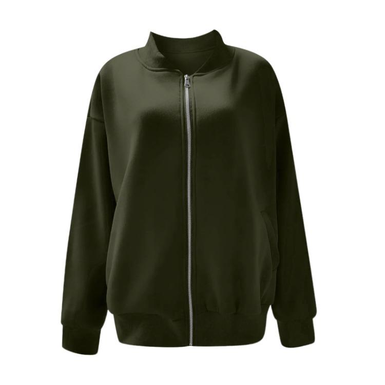 Fashionable Casual Jacket Women Solid Color Zipper Top Outerwear