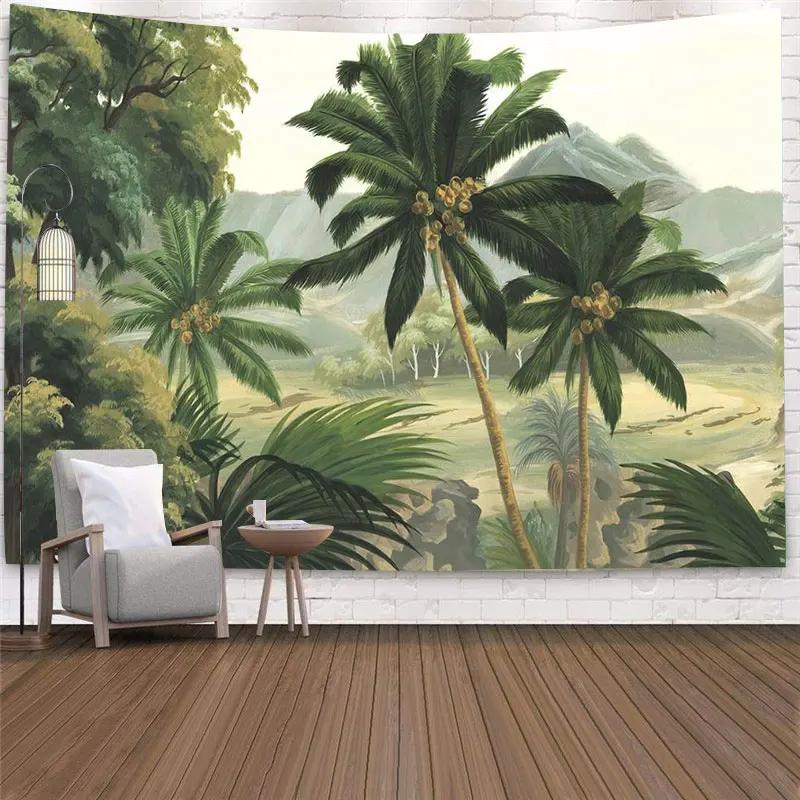 Tropical Plant Printed Tapestry Wall Hanging Palm Tree Home Bedroom Fabric Painting Background Carpet