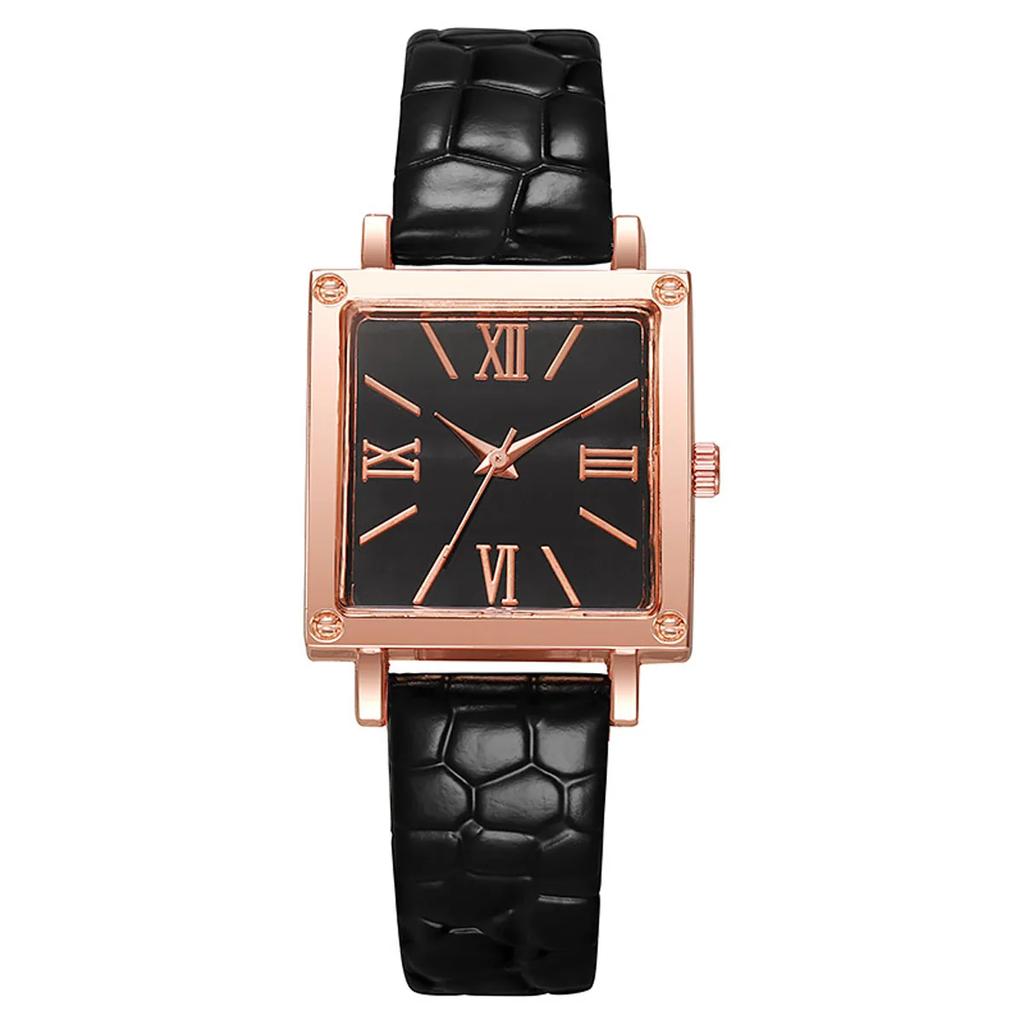 1pc-Fashionable and Minimalist Women's Square Belt Quartz Watch, Retro High-end Roman Watch