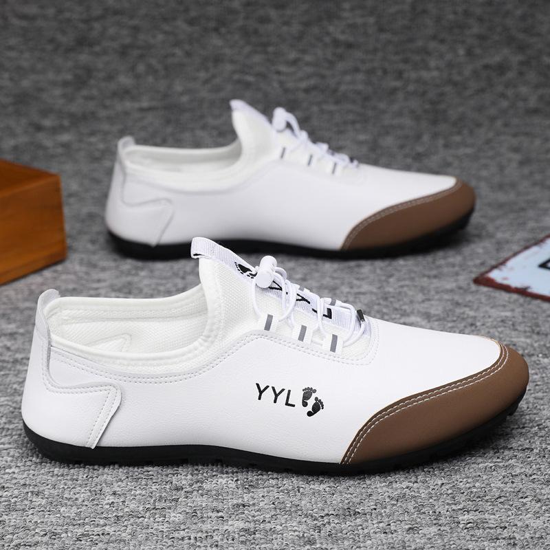 

2025 лето новая мужская повседневная обувь кожа тренд обувь Doudou обувь для вождения повседневная кожаная обувь мягкая подошва универсальная обувь 39 белый