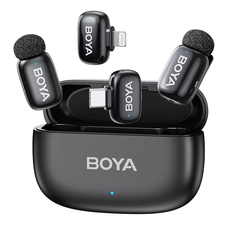 

Міні-бездротовий мікрофон BOYA [супермініатюрний 360° звукозбірний мікрофон] бездротовий мікрофон типу C та Lightning, сумісний з iPhone 16