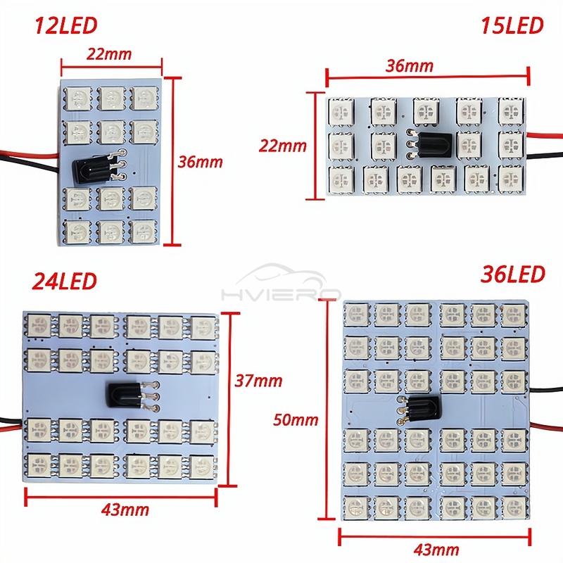 2Pcs Car Led T10 12V Remote Controller Panel Interior door Lamp Auto Adapter RGB 5050 15SMD BA9S Atmosphere Dome reading light